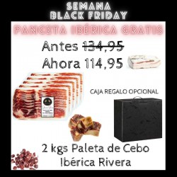 2kgs Paletilla de cebo Ibérica 50% raza ibérica loncheada Rivera + 0,5 kgs Panceta Regalo